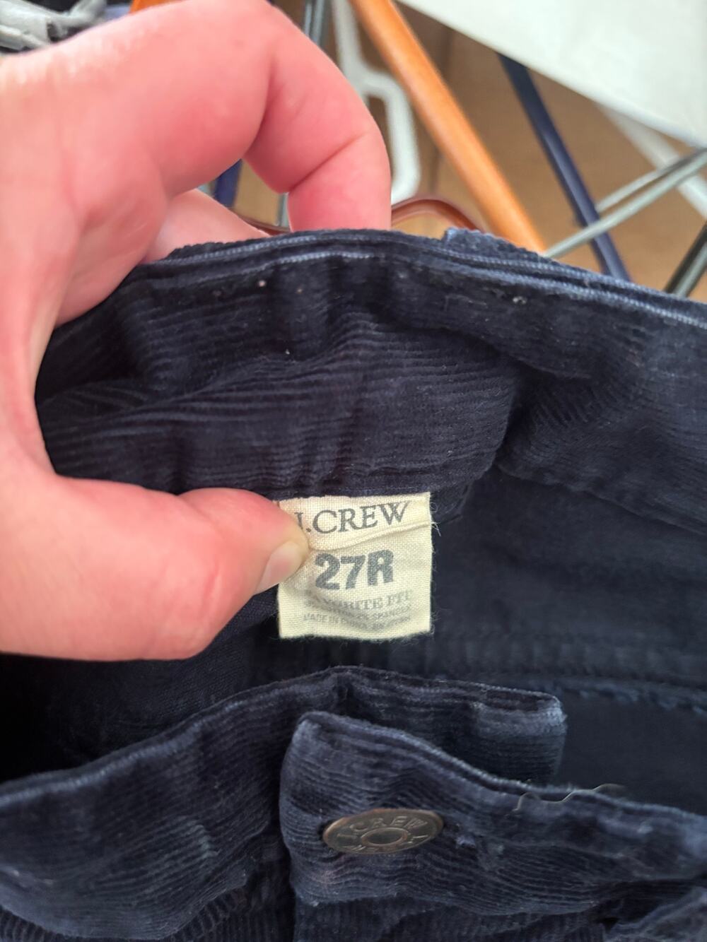 J.Crew Favorite Fit Corduroy Pants Size 27R Navy Blue Straight Leg Stretch